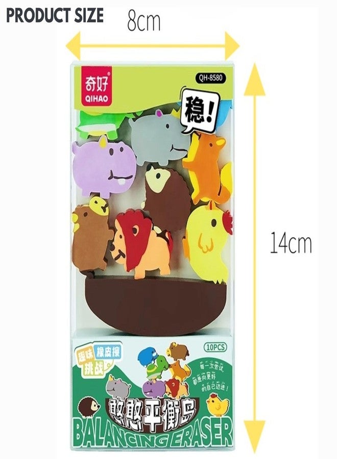 Mallexo ممحاة ماليكسو الكرتونية المتوازنة للأطفال | مجموعة من 10 قطع من الممحاة على شكل حيوانات الغابة والأدغال | لعبة تعليمية إبداعية ومجموعة أدوات مكتبية للأولاد والبنات، ممحاة ألغاز ملونة، هدايا عيد ميلاد (أخضر) - Image 5